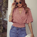 VCAY Blusa floral de manga mariposa con fruncido