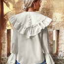 VCAY Blusa con bordado con ojal ribete con fruncido de manga con volante