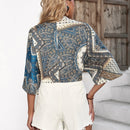 VCAY Blusa con estampado de manga murcielago con diseno de nudo