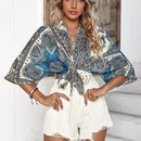 VCAY Blusa con estampado de manga murcielago con diseno de nudo