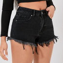 PETITE Shorts en mezclilla bajo crudo fuego con bordado