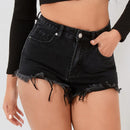 PETITE Shorts en mezclilla bajo crudo fuego con bordado