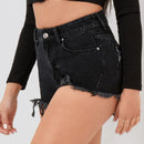PETITE Shorts en mezclilla bajo crudo fuego con bordado
