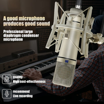 Microfono Condensador U87 XLR, Micrófono Profesional Cardioide para Grabación, Podcasting, Doblaje y Transmisión en Vivo – Incluye Fuente de Alimentación DC, Soporte y Cable de 250 cm / 98.43 Pulgadas