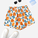 WYWH Shorts de cintura elastica con fruncido con estampado de naranja