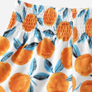 WYWH Shorts de cintura elastica con fruncido con estampado de naranja