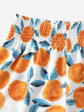 WYWH Shorts de cintura elastica con fruncido con estampado de naranja