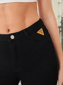 Tall Pantalones ajustados de color liso para mujer con parche de letras, para primavera y verano
