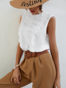 Frenchy Blusa panel con encaje de espalda con abertura de ojo