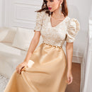 Modely Vestido de manga farol floral jacquard corpino