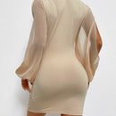 Prive Vestido ajustado de cuello profundo con abertura de manga farol fruncido