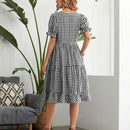 EMERY ROSE Vestido smock con estampado de guingan de manga farol bajo con fruncido