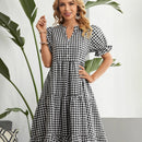 EMERY ROSE Vestido smock con estampado de guingan de manga farol bajo con fruncido
