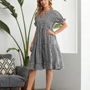 EMERY ROSE Vestido smock con estampado de guingan de manga farol bajo con fruncido