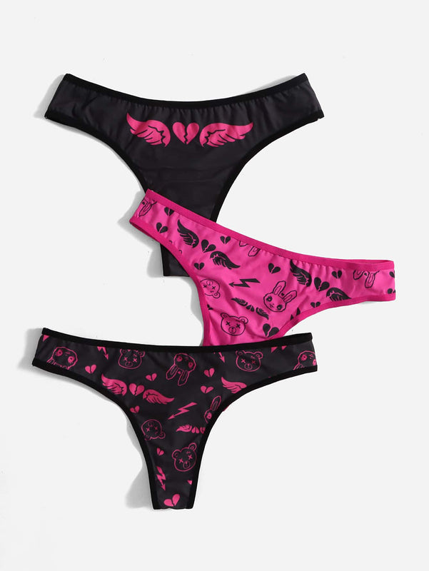 ROMWE Anime 3 piezas Bragas con estampado de dibujos animados