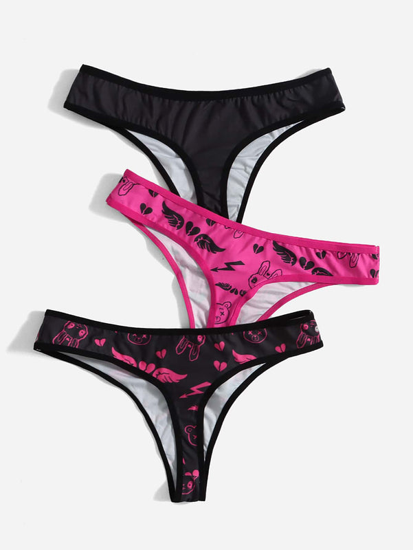 ROMWE Anime 3 piezas Bragas con estampado de dibujos animados