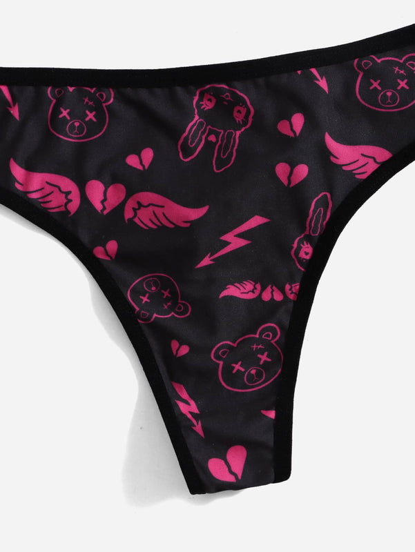ROMWE Anime 3 piezas Bragas con estampado de dibujos animados