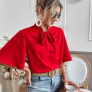 WYWH Blusa de cuello con cordon de manga con volante