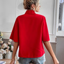 WYWH Blusa de cuello con cordon de manga con volante