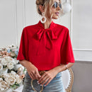 WYWH Blusa de cuello con cordon de manga con volante