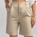 Clasi Shorts bermudas mom de cintura alta con detalles plisados