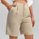 Clasi Shorts bermudas mom de cintura alta con detalles plisados