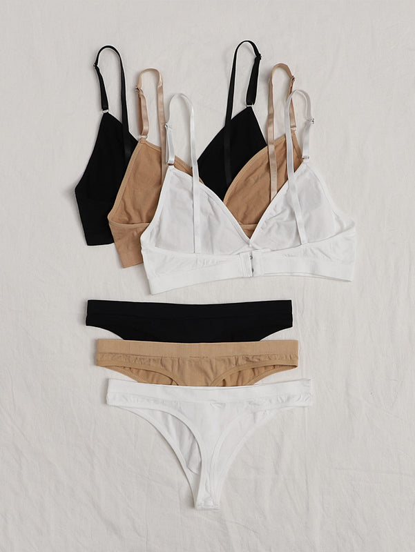 Conjunto De Lenceria Con Sujetador Inalambrico Y Bragas Con Espalda En T De 3 Piezas / Juego