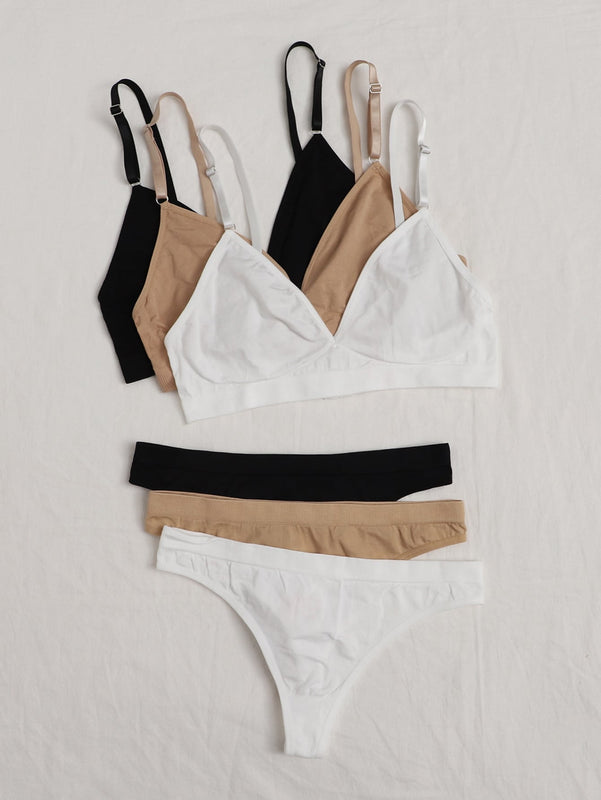Conjunto De Lenceria Con Sujetador Inalambrico Y Bragas Con Espalda En T De 3 Piezas / Juego