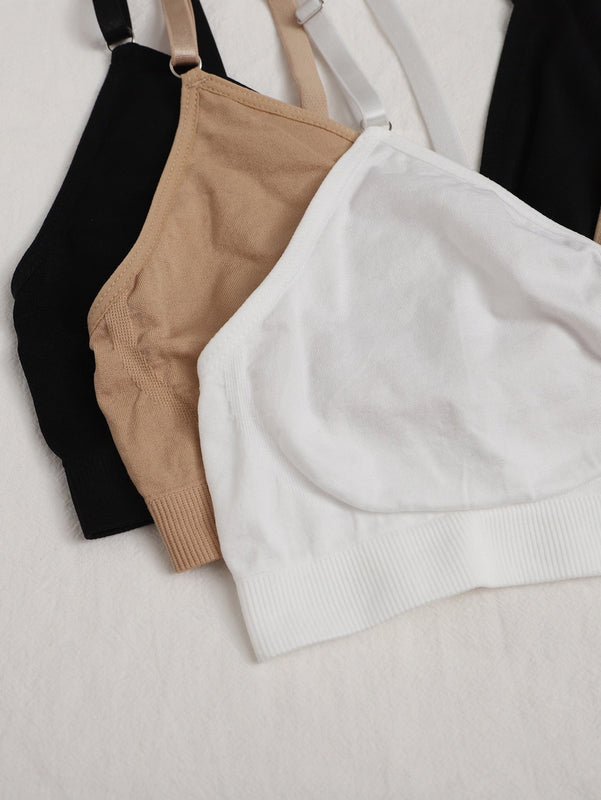 Conjunto De Lenceria Con Sujetador Inalambrico Y Bragas Con Espalda En T De 3 Piezas / Juego
