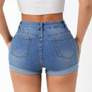 PETITE Shorts en mezclilla de talle alto desgarro bajo de doblez