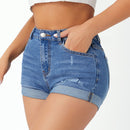PETITE Shorts en mezclilla de talle alto desgarro bajo de doblez