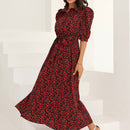 Modely Vestido camisero con estampado floral de manga farol con cinturon