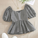 VCAY Blusa de manga farol bajo con fruncido de guingan