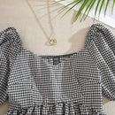VCAY Blusa de manga farol bajo con fruncido de guingan