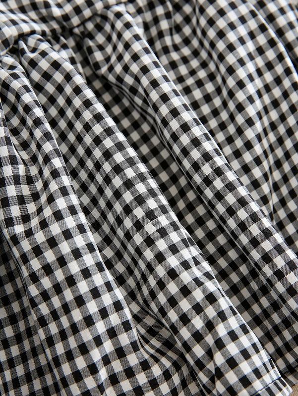 VCAY Blusa de manga farol bajo con fruncido de guingan