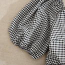 VCAY Blusa de manga farol bajo con fruncido de guingan