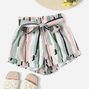 LUNE Shorts con cinturon de rayas de cintura con volante