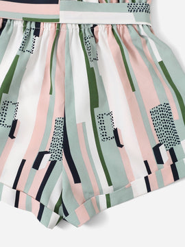 LUNE Shorts con cinturon de rayas de cintura con volante