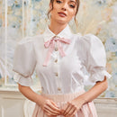 Camisa con lazo delantero de manga farol