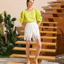 VCAY Shorts bajo de cheuron con encaje