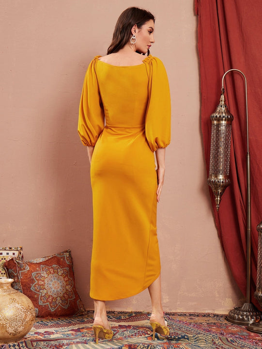 Mulvari Vestido de hombros descubiertos aplique con diseno con cinturon