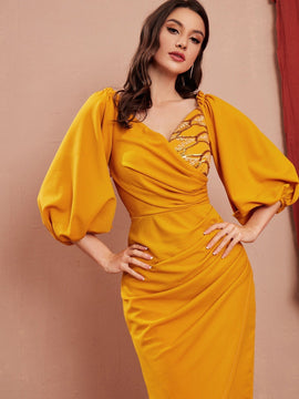 Mulvari Vestido de hombros descubiertos aplique con diseno con cinturon