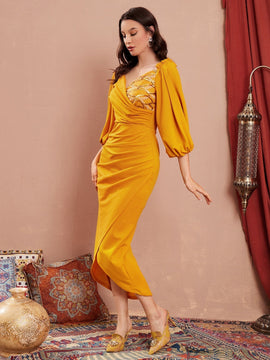 Mulvari Vestido de hombros descubiertos aplique con diseno con cinturon