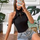 Unity Blusa con abertura ribete con fruncido de cuello halter