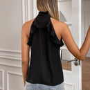 Unity Blusa con abertura ribete con fruncido de cuello halter