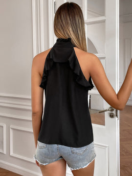 Unity Blusa con abertura ribete con fruncido de cuello halter