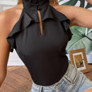 Unity Blusa con abertura ribete con fruncido de cuello halter