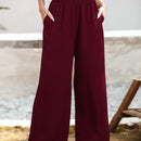 Essnce pantalones casuales sueltos de pierna ancha con bolsillos y cintura fruncida de unicolor para mujeres