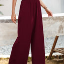 Essnce pantalones casuales sueltos de pierna ancha con bolsillos y cintura fruncida de unicolor para mujeres