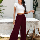 Essnce pantalones casuales sueltos de pierna ancha con bolsillos y cintura fruncida de unicolor para mujeres